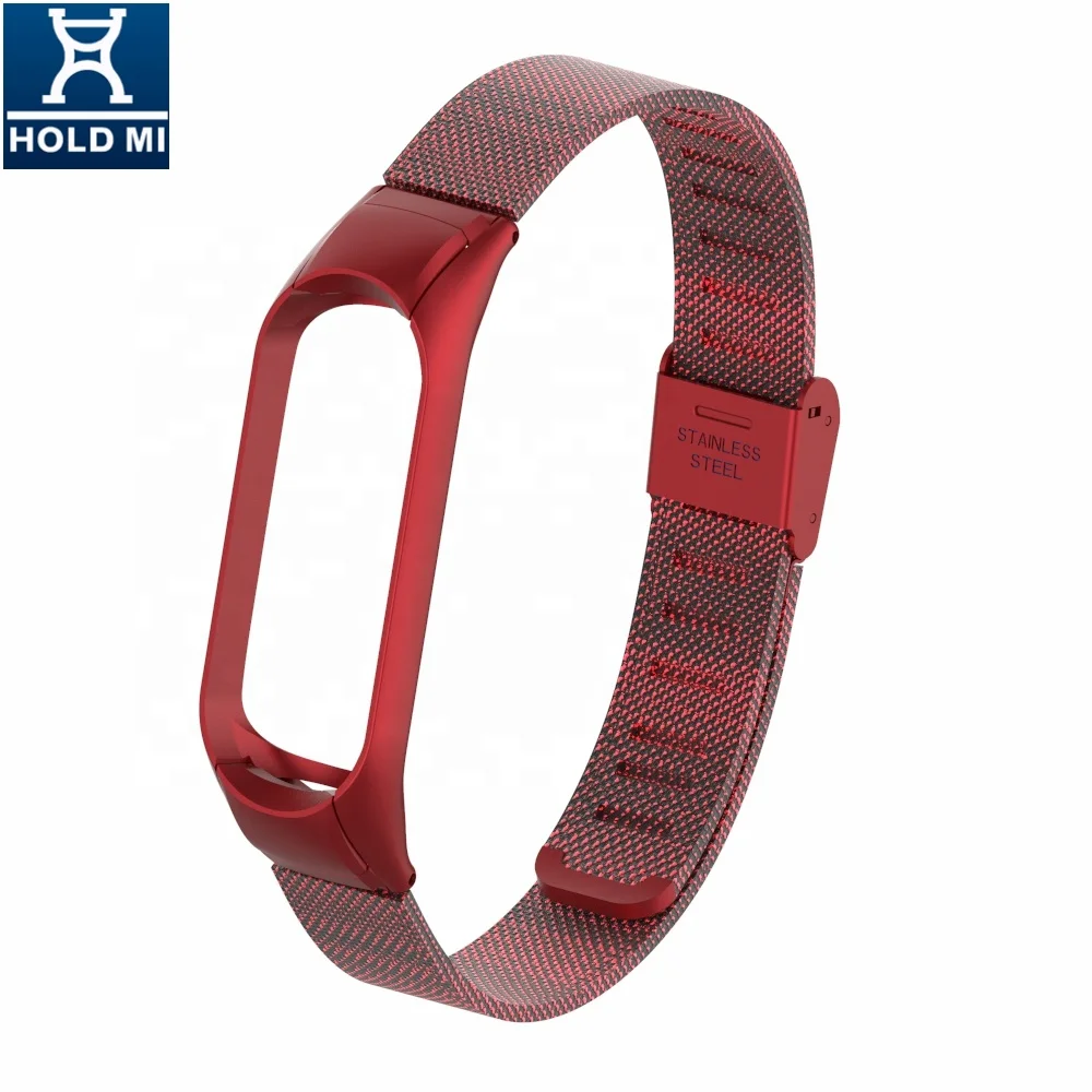 Color High Class Watch Strap Red for Xiaomi Mi Band 4 and 3 Stainless Steel Luxury ODM Holdmi 43035 Series