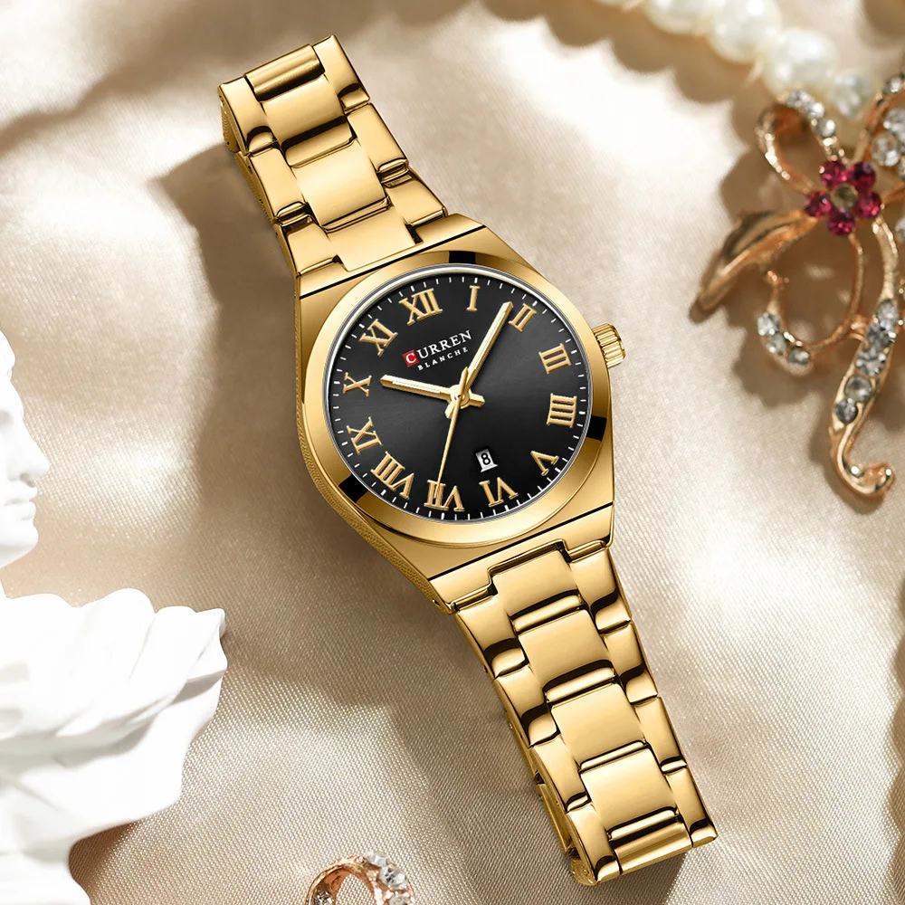 CURREN 9095 acero inoxidable fábrica de alta calidad señora mujer reloj de  cuarzo diseño de moda impermeable cristal mujer reloj de mano