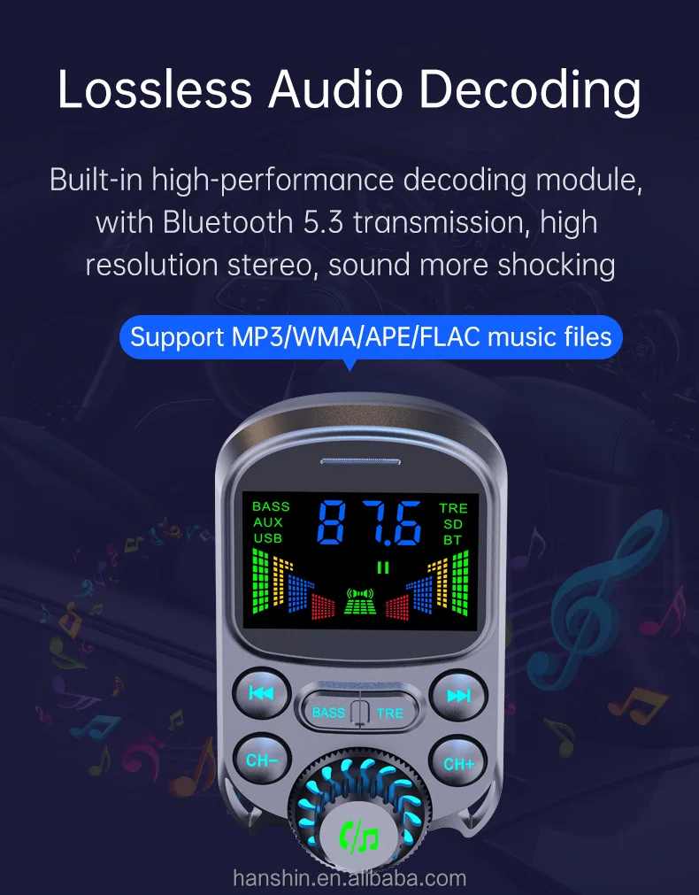 2023 New Arrival Bc86 Fm Transmitter Handsfree Car Mp3 Player With
