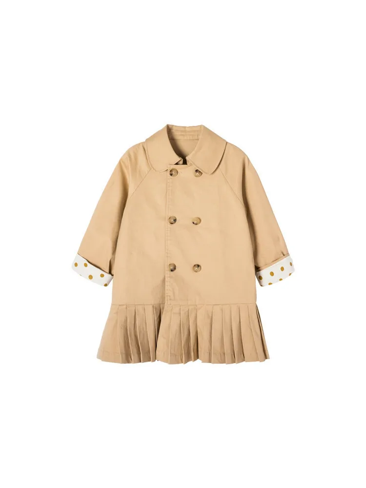 Latest Design Turn Down Collar Solid Color Long Sleeve Fashion Jacket Dresses for Girls Kids