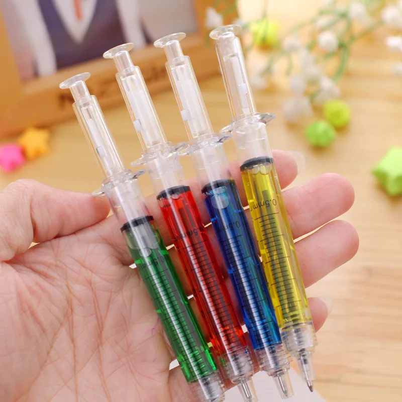 Customized Logo Syringe Shape Medical Injection Pens Promotional Gifts for Hospital Doctor Nurse Made Plastic Featuring Liquid