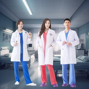 Women's White Long Sleeve Lab Coat Custom Logo Polyester/Cotton Hospital Medical Scrubs Uniform