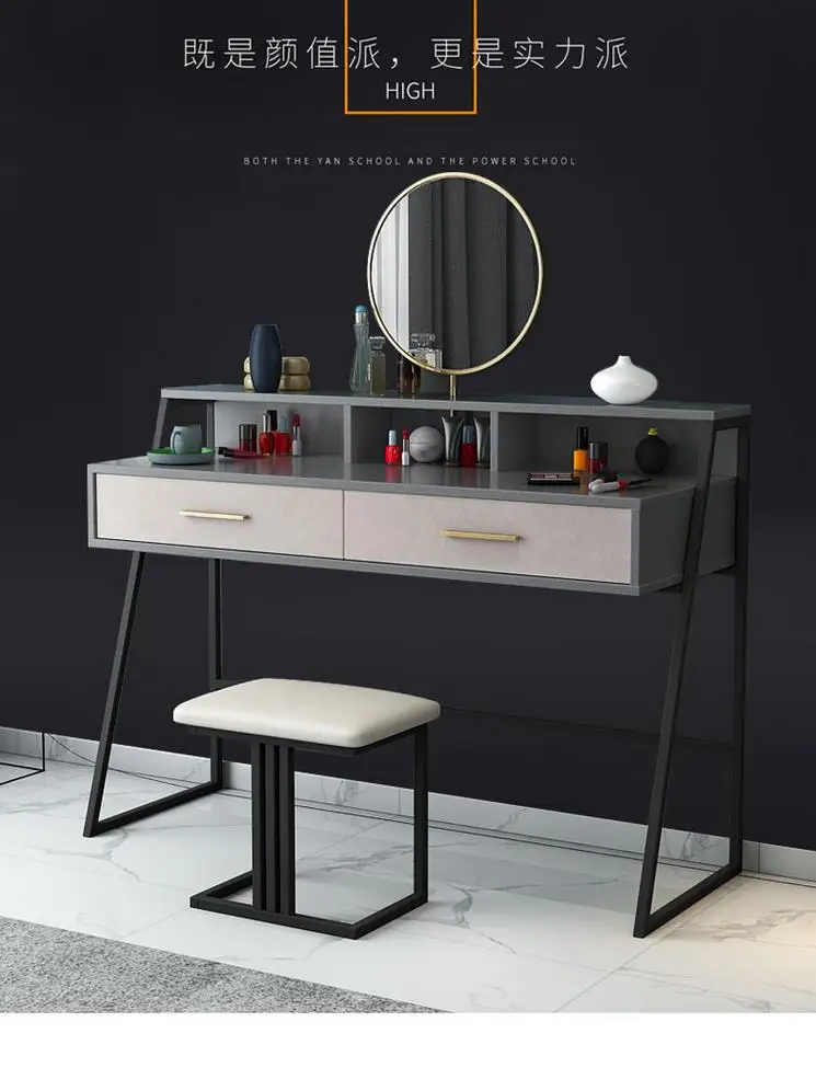 Nordic Modern Makeup Table Light Luxury Dressing Table Set high-end wrought iron frame Dresser Bedroom Furniture