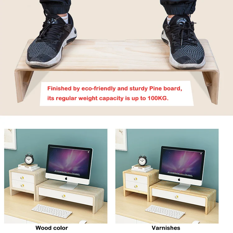 Wooden Monitor Stand Riser with Storage Organizer