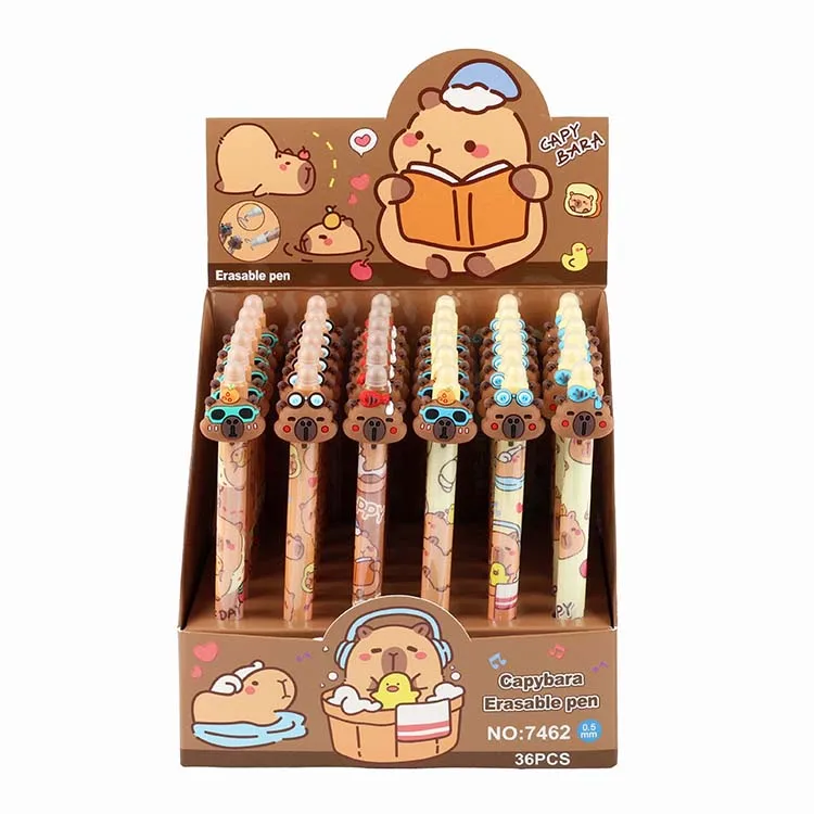 Penna gel cancellabile O&Q Fashion Kids Soft Touch Cute a doppia punta in plastica termosensibile da 0,5 mm con inchiostro nero/blu e motivo animali dei cartoni animati._voghion.com