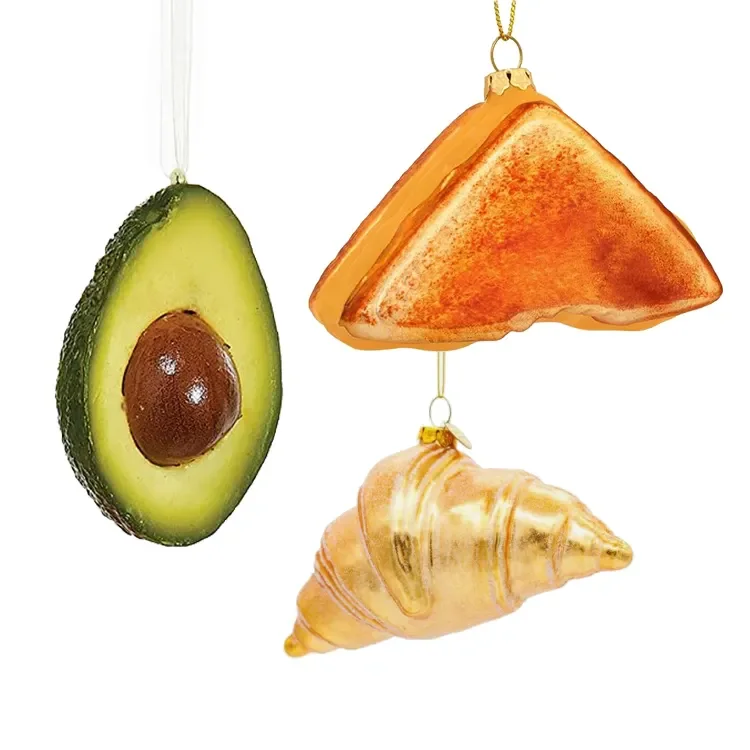 Custom avocado croissant grilled cheese sandwich fruit bread fast food hand painted blown glass christmas tree hanging ornaments manufacture