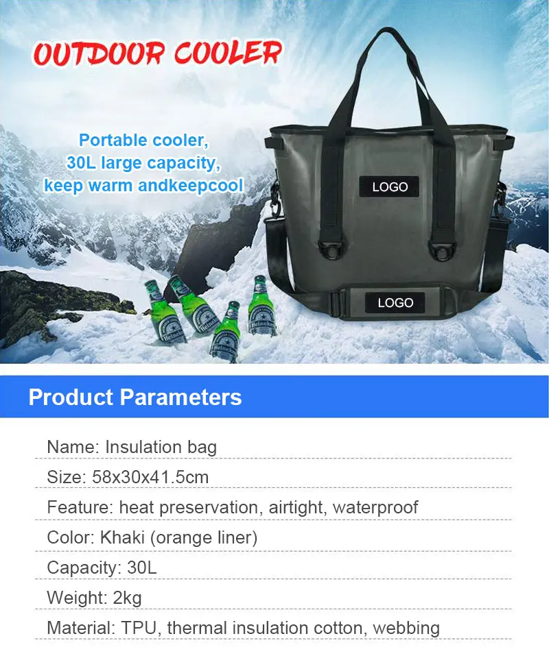 Outdoor Cooler Bag for Travel Hiking Beach Soft Cooler Bag Handheld Insulated Cooler Bag