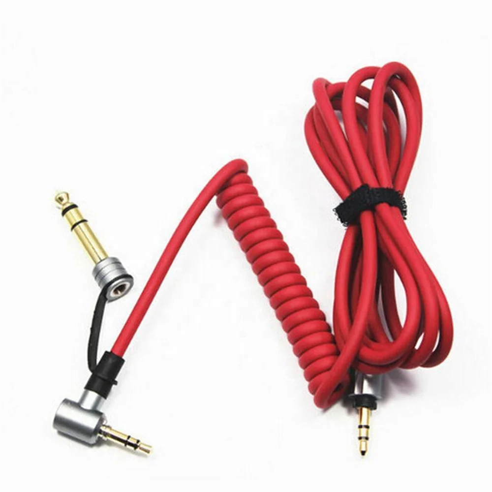 3.5mm Interface Plug Spring Extension Audio Cable With 6.5mm Adapter Aux Cord Replacement for Beat Solo Pro Headphone Headset