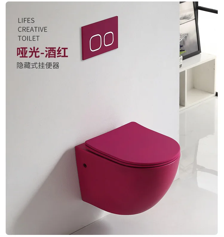 Modern colour sanitary ware suspendu wc rimless wall mounted row toilet bowl blue pink black matt color ceramic wall hung toilet manufacture