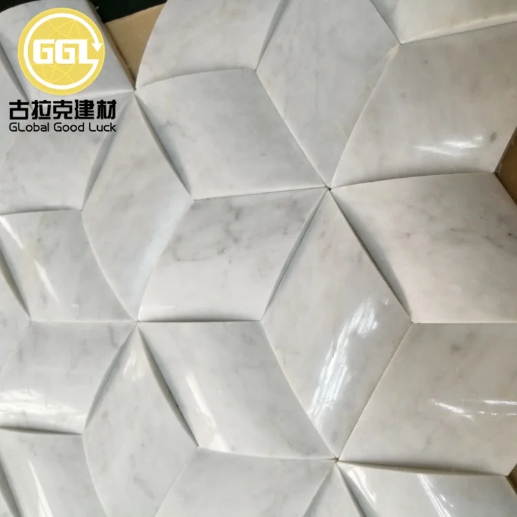 3D Carrara White Marble Mosaic Tiles For Wall Decoration Tile