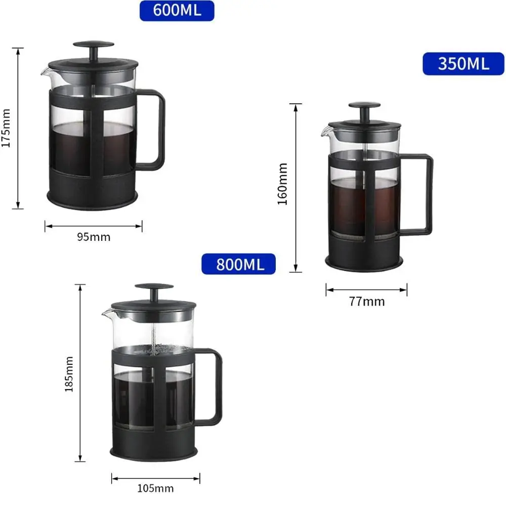 In Stock 350/600/800/1000mWholesale Custom Heat Resistant Portable Manual French Press Coffee Maker Prensa Francesa details