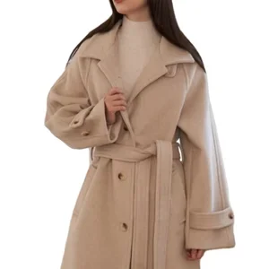 British Luxury Ladies Coat New Fashion Vintage Style High Quality Woolen Single Breasted Winter Elegant Long Trench Wool Logo