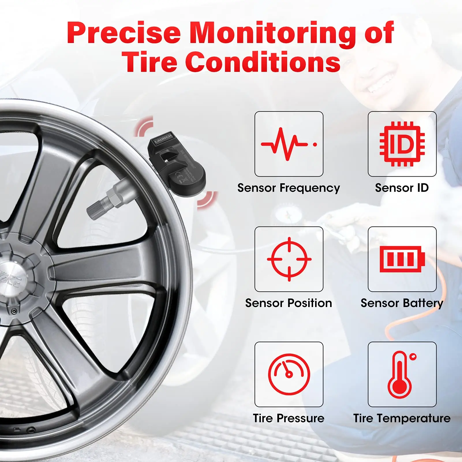Sensores TPMS LAUNCH LTR-03 - Pack De 4, Frecuencias 315MHz Y 433MHz, Compatibles Con Coches