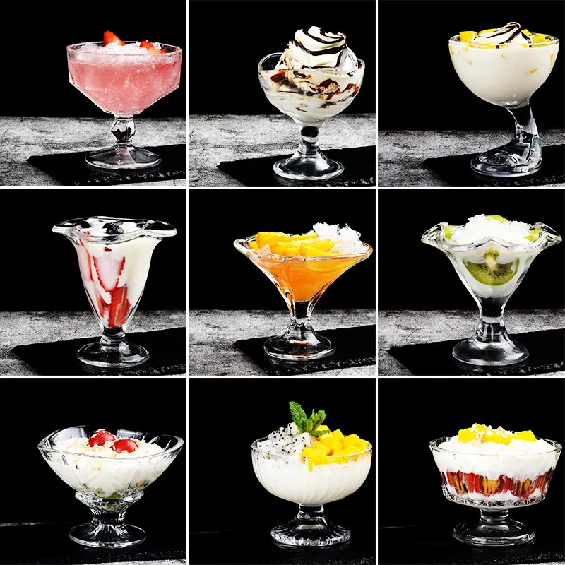 Wholesale Multiple Style Lead-free Glass Dessert Cups Dessert Glass Bowl Ice Cream Glass Cup