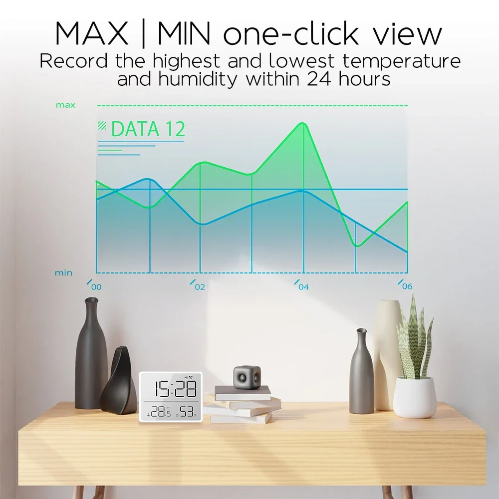 Multi-functional Desk Refrigerator Wall Mounted Large Screen Date Temperature Humidity Display Magnetic LCD Digital Alarm Clock