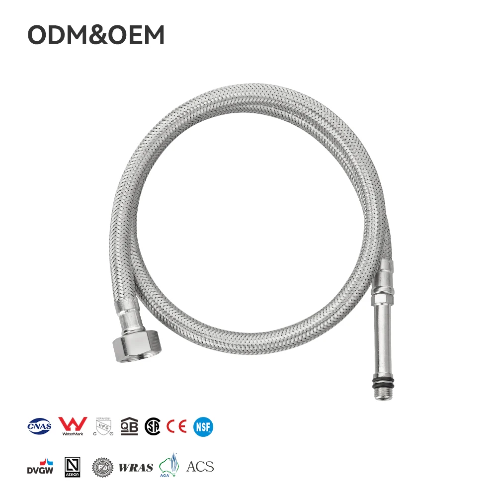 In Stock F1/2XM10X1 Stainless Steel Braided Faucet Hose Water Hose Hot Cold Water Inlet with Brass for Bathroom Plumbing Hose