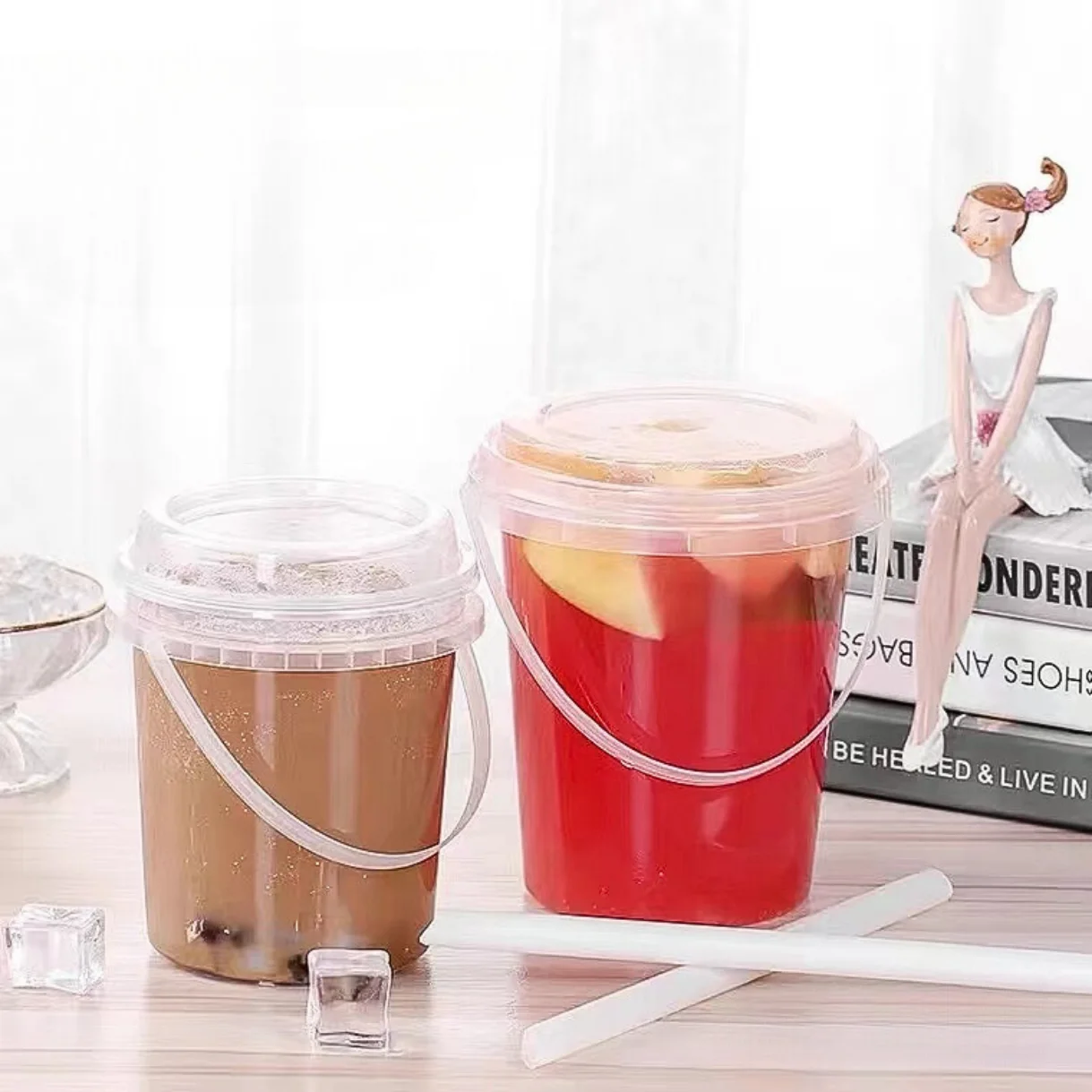 thumbnail image 2 of 24-Pack Clear Plastic Drink Buckets With Lids - 32oz & 25oz Party Containers For Cocktails, Ice Cream & Snacks 2 of 13