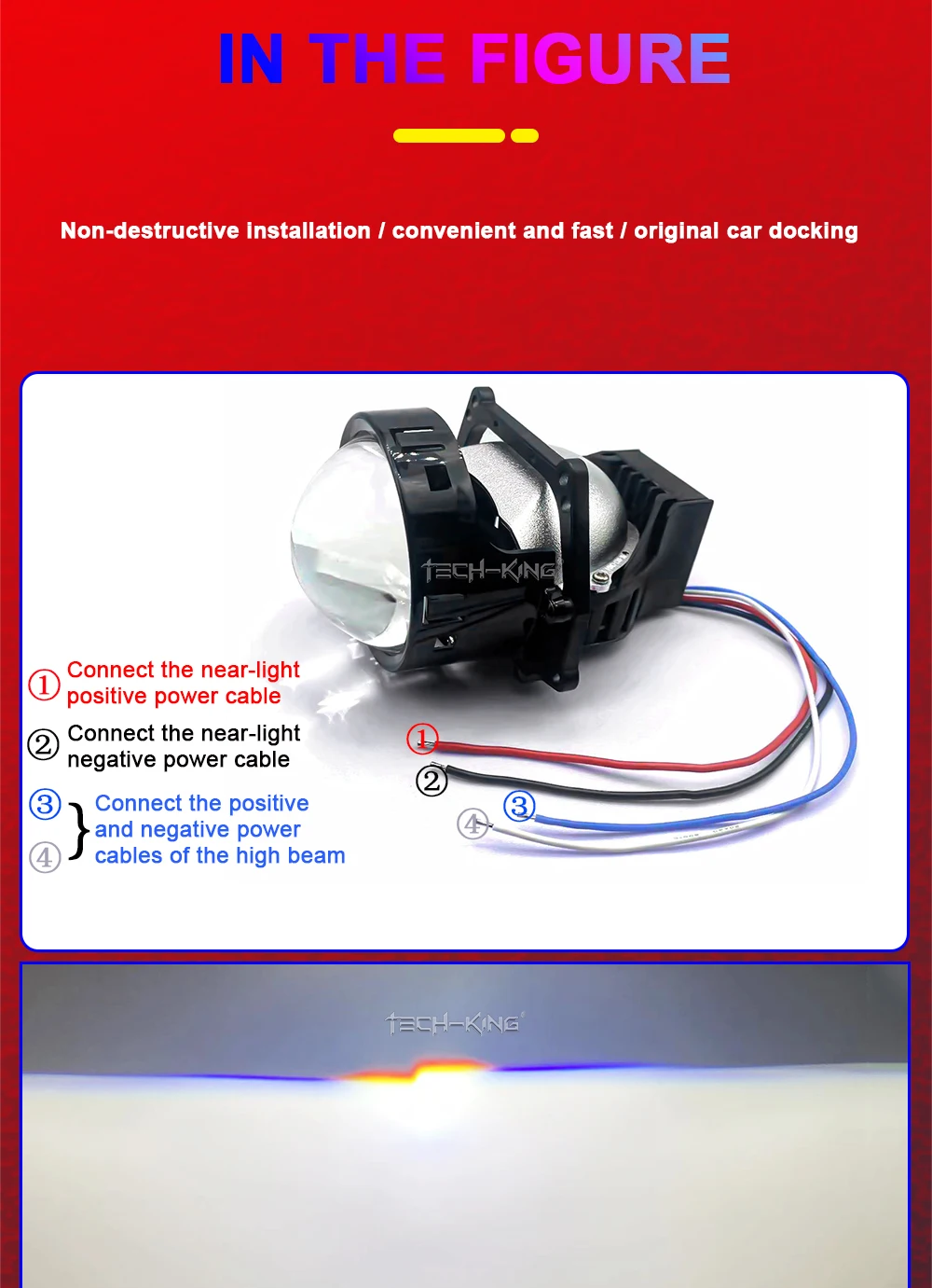 Car vw polo projector headlight 3 inches near and far light 140w 6000K car 12V led lens double light cup Projector headlights