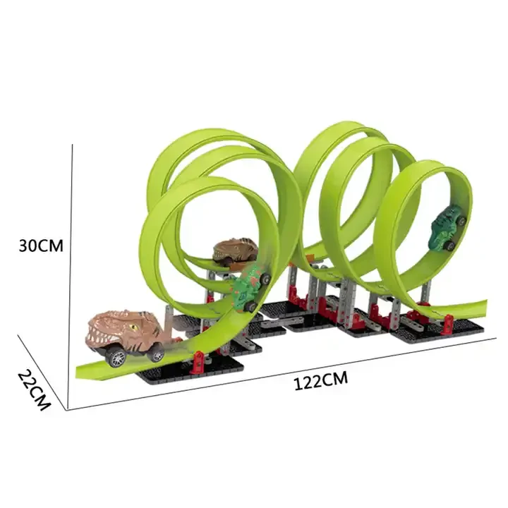 High Speed Pull Back Dinosaur Truck 99Pcs Building Block Slot Diy Track  Race Car