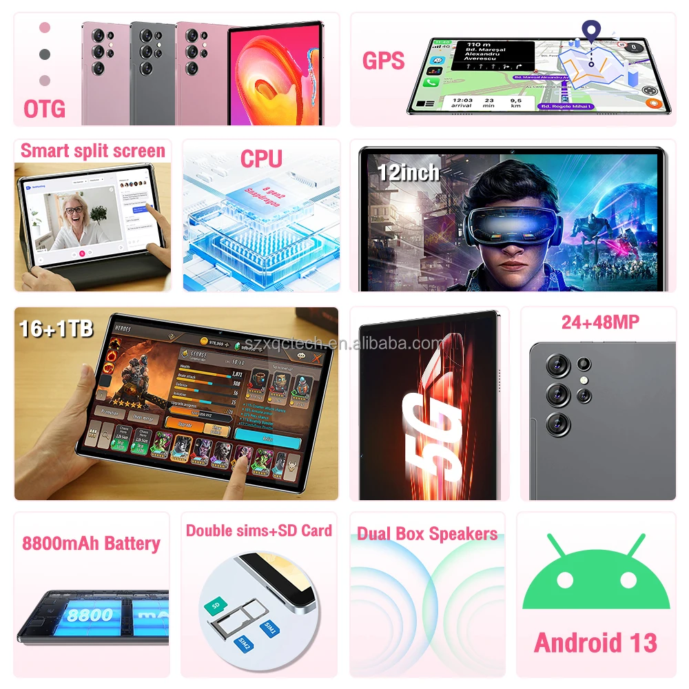 10.1 Inch Unclocked Dual SIM Tablet PC S23 Ultra Big Battery Android 13 5G WIFI GPS Cheap 16+512GB MTK Capacitive Pad for Kids