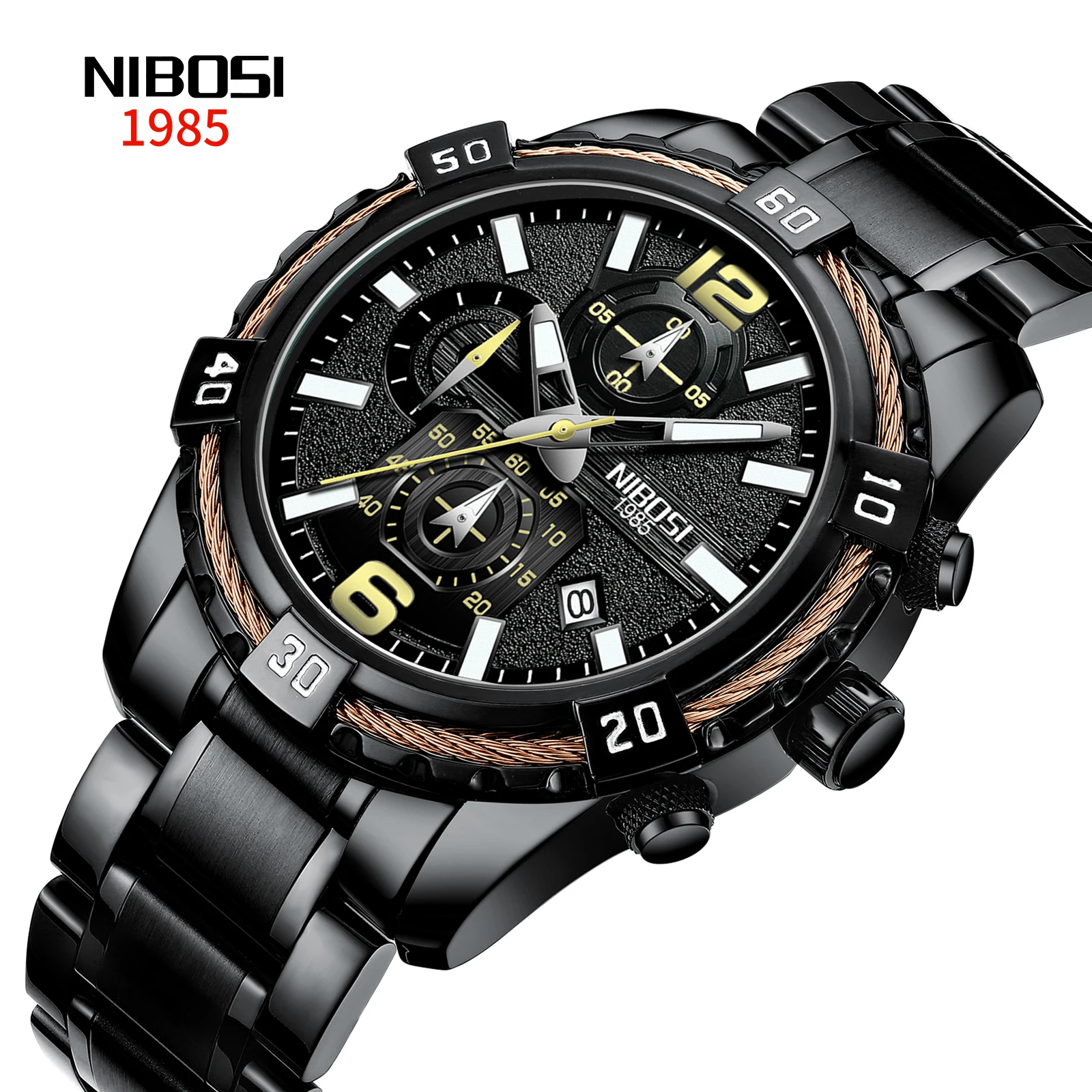 Nibosi 2335 New Men Brand Quartz Wristwatch Waterproof Stainless Steel Sports Luminous Calendar Luxury Wrist Watch for Men Reloj