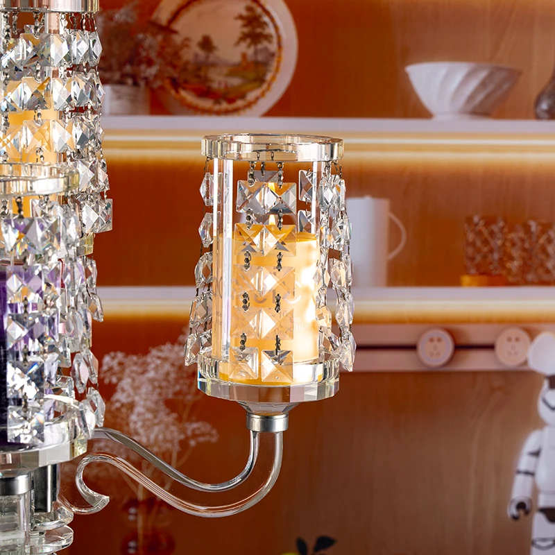 Hot Selling Five Arm Long Handle Glass Tall and Elegant Wedding Center Home Decoration Crystal Candle Holder