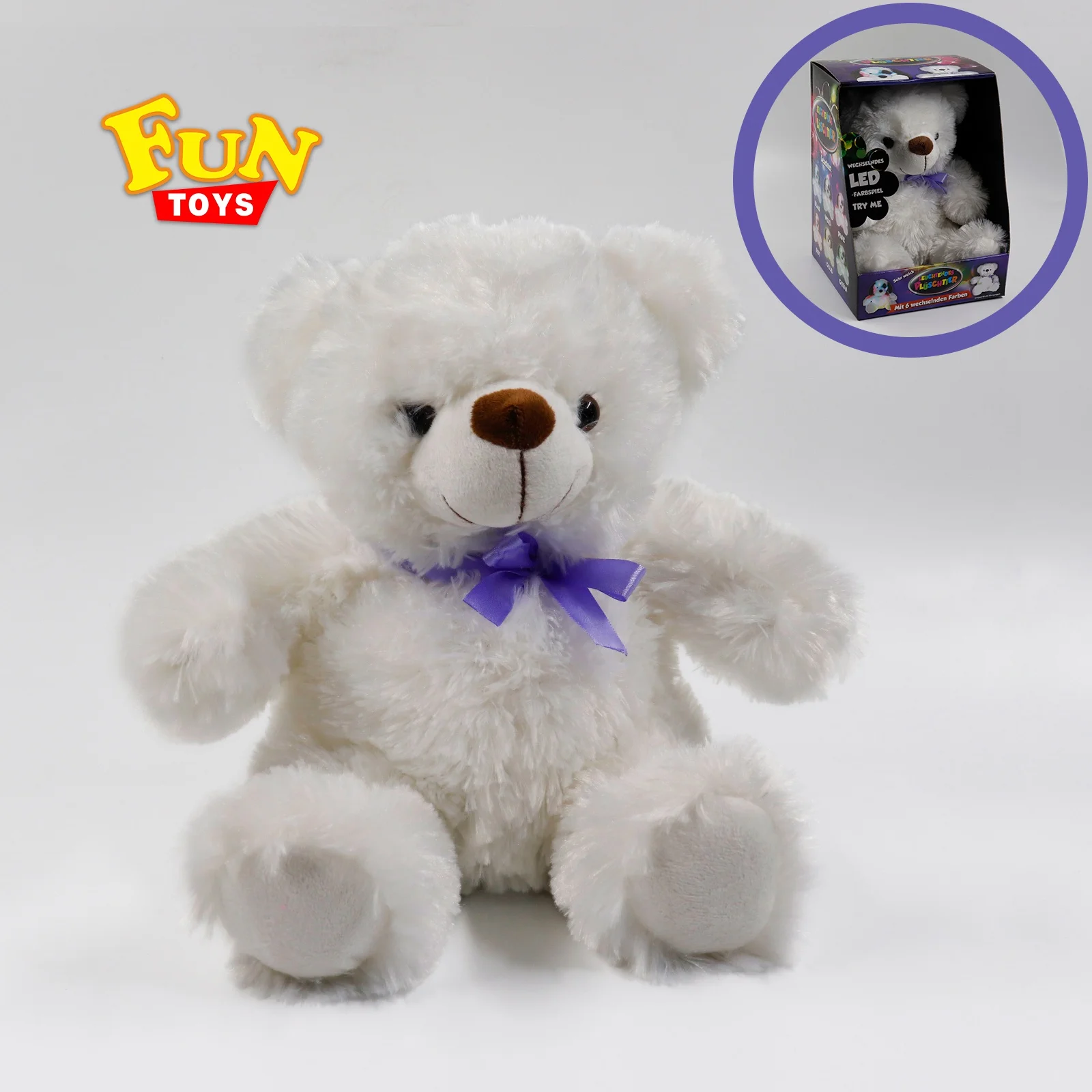 Glow In Dark Plush Toys 25CM Colourful LED Light up Bear In White Color
