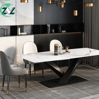 Dining Table And Chairs Stainless Steel Frame Luxury Dinning Table Set Modern Marble Dining Room Table
