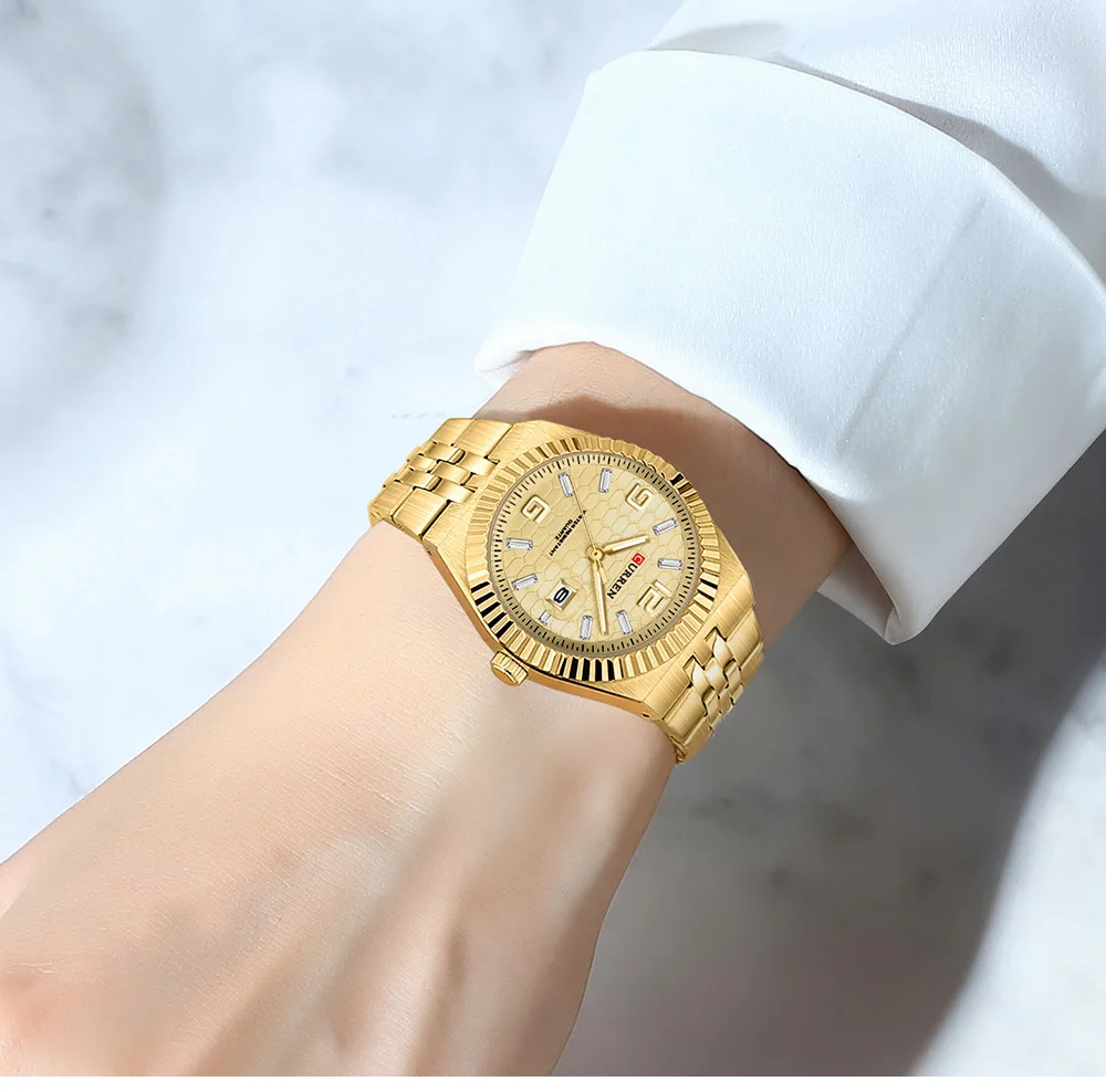 CURREN 8498 Women's Quartz Watches Stainless Steel Band Blue Dial Calendar Date Watch Ladies Water Resistant Luminous Wristwatch