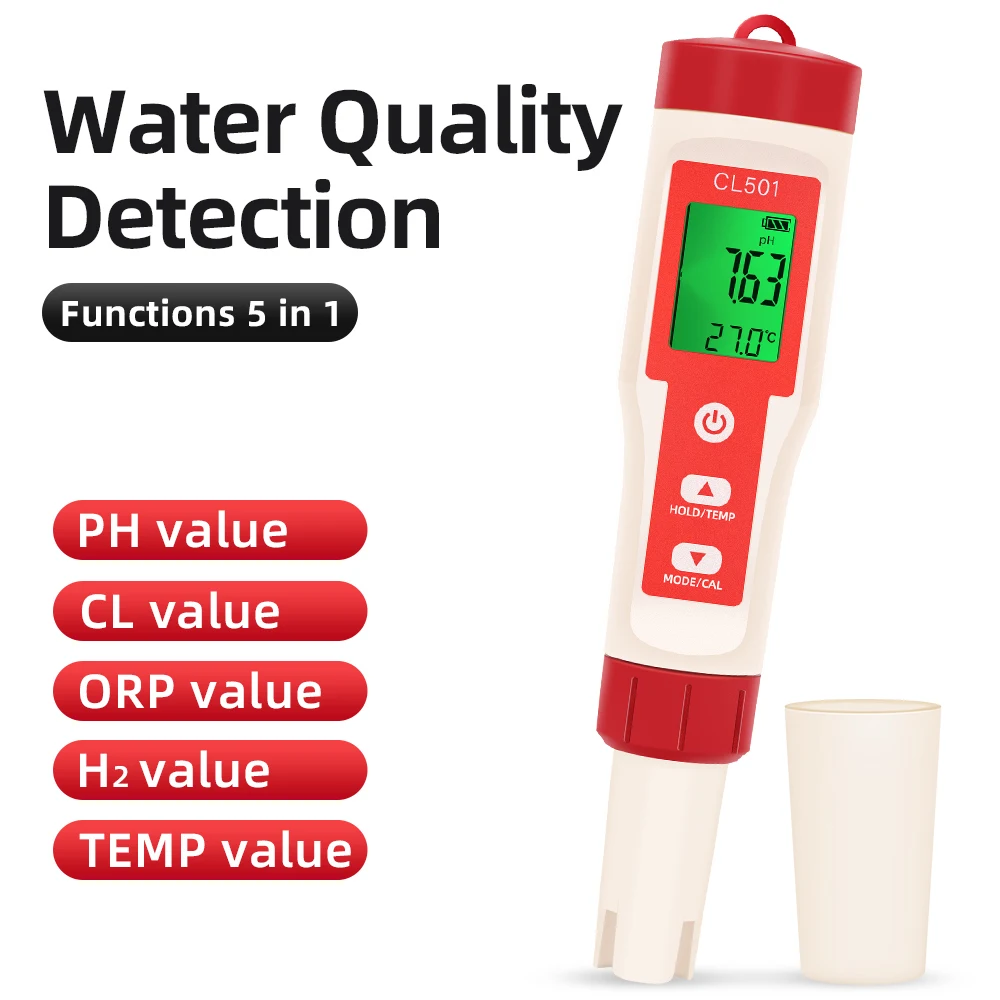 Tester Digitale Per Acqua PH E Cloro – Kit Analisi Portatile Per Piscina E Spa Con Sonda – Misuratore Elettronico Con Display