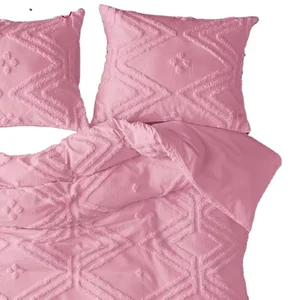 Tufted Carved Pile Custom Duvet Cover 3pcs With 2 Pillowcase Super Soft King Solid Color Bedding Set Wedding Quilt Cover Bedroom