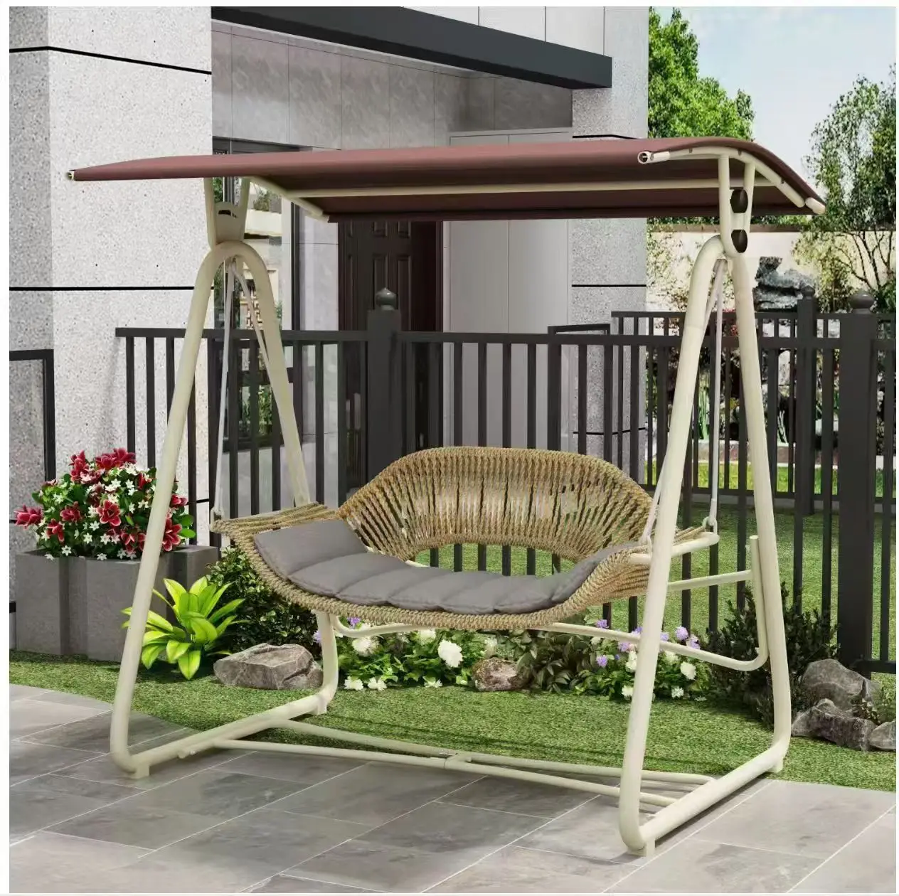 Nordic Double Outdoor Indoor Swing Hanging Chair Home Lazy Indoor Cradle Chair with Rattan Basket Metal Patio Balcony Swing Alibaba