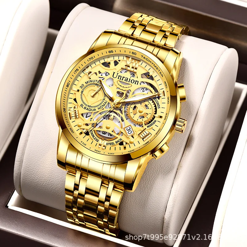 Men Business Luminous Automatic Quartz Watch Waterproof Calendar Multifunctional Stainless Steel Strap Quartz Clock Watch