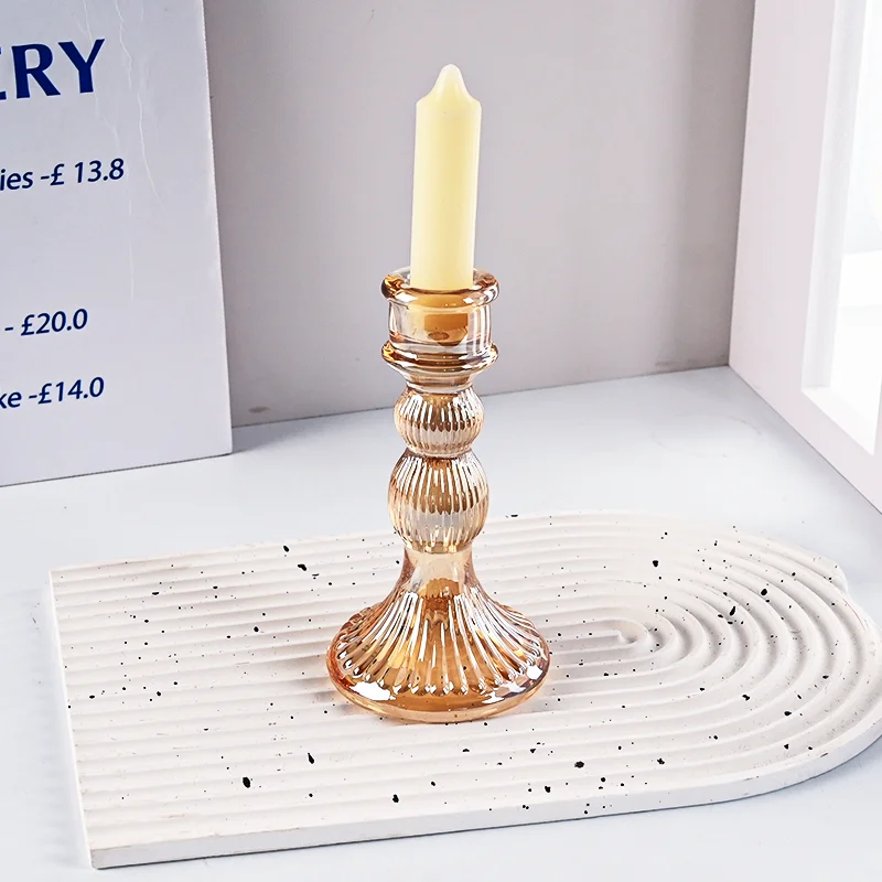 product 2025 newest glass candle holder for candlestick wedding home decoration table suitable for both sides candle holders-6