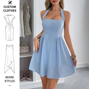 Elegant Solid Colour backless Sleeveless Halter neck High Waisted Mini Dress for Women