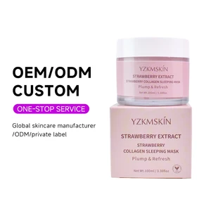 ODM OEM Face Skin Care Hydrating Mud Smooths Lines Wrinkles Moisturizing Whitening Strawberry Extract Collagen Sleeping Mask