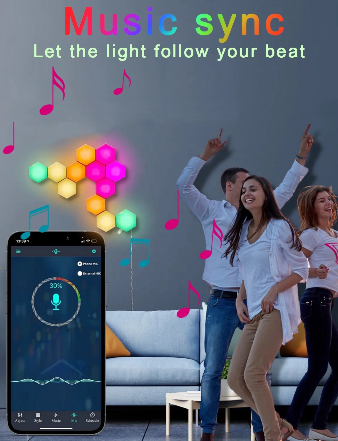 Best Room Setup Hexagonal Led Light Plastic Hexagon DIY Hexagon Light for Gaming Phone App Controlled 16 Million Northern Color