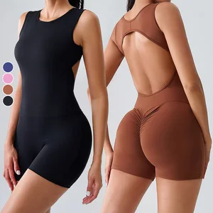 Women's New Sports Fitness Jumpsuit with Beautiful Back Yoga Outfit Chest Cushion Hollowed Out Shorts Sports Bodysuits Jumpsuit