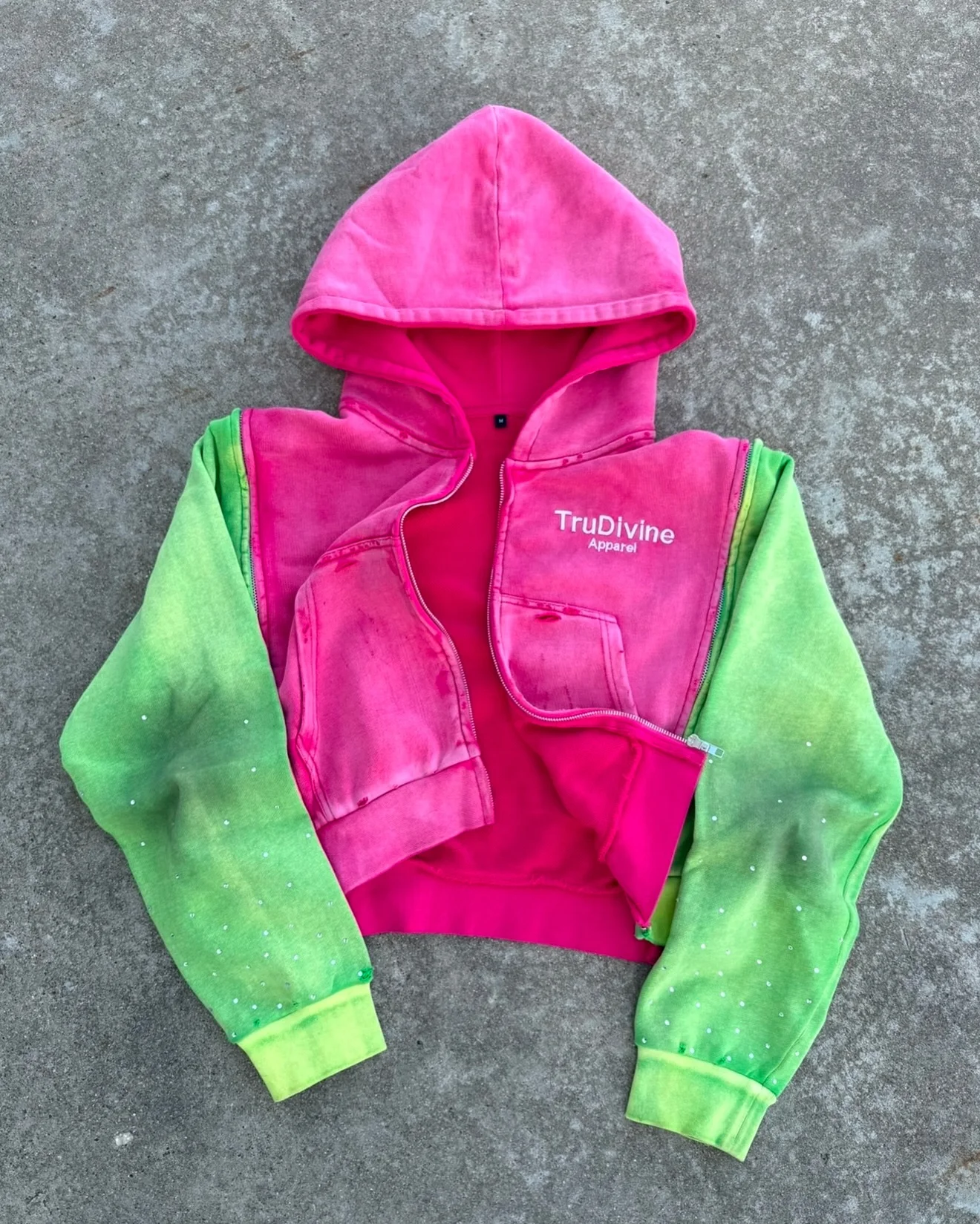 Clothing Manufacturers Good Quality 420 Gsm Streetwear Distressed Acid Wash Rhinestone Suit Cropped Zip up Hoodie gallery 2