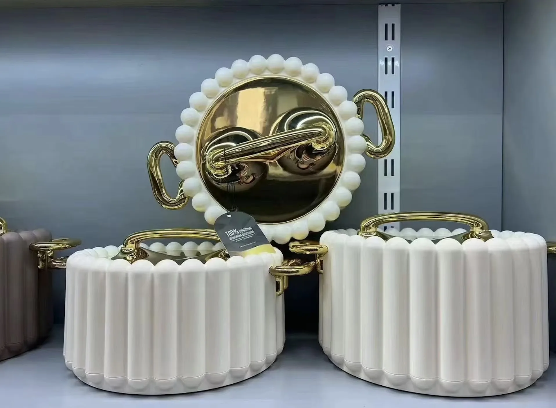 豪华罗纹设计保温食物保温器套装1.5L 2L 2.5L 保温砂锅带镜面金色盖子