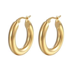 Trendy Minimalist 18K Gold-Plated Hoop Earrings for Women Geometric Stainless Steel Party Jewelry