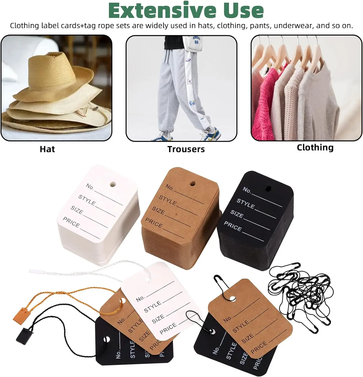 Clothing Custom Paper Hang Tag String With Black Metal Gourd Safety ...