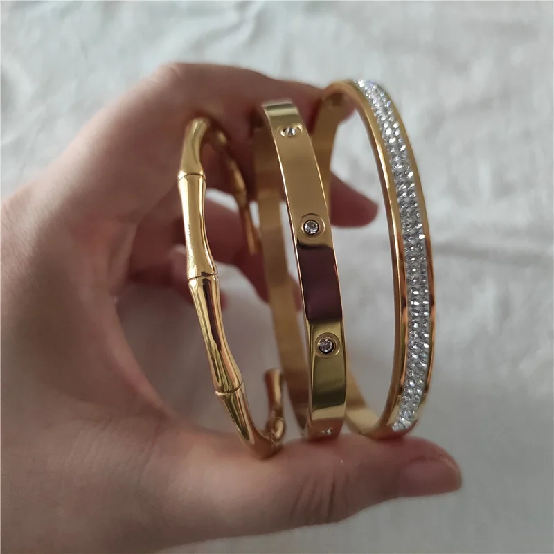 Fashion Bamboo Bangle 18k Gold Plated Diamond Bangles Bracelet Women ...