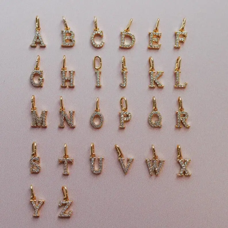 Gold Plated Charms Jewelry Making Oem Pave Zircon Wholesale Initial
