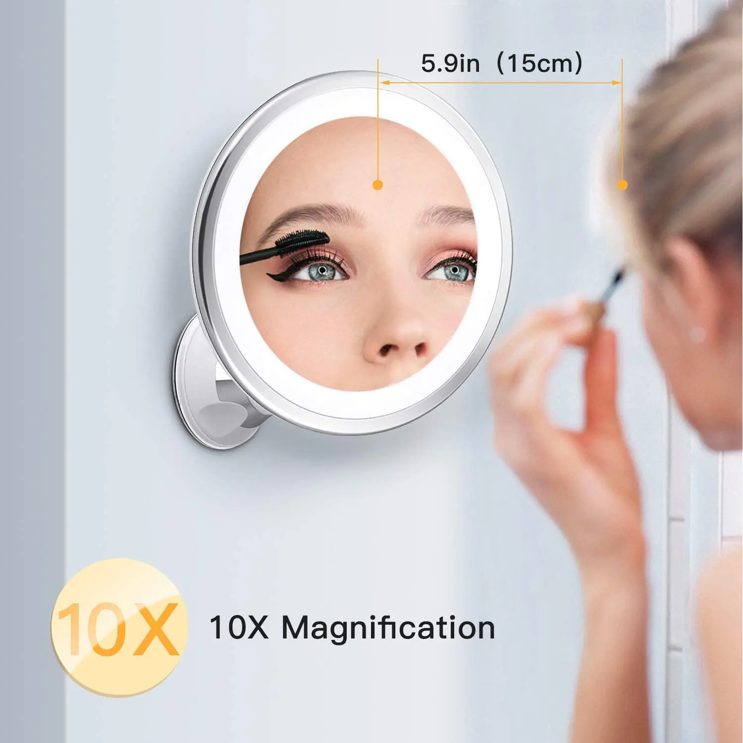 Bestope  3 Color Lighting Modes Intelligent Touch 360 Degree Rotation Bathroom LED Suction Cup Mirror 10X  Light Mirror Makeup