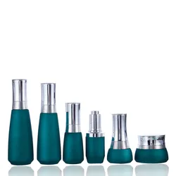 Bottle Cosmetic Jar Luxury Empty Glass 50g Cream Jar And 100ml Pump Lotion Bottle Set Cosmetic Packaging Container With Silver Lid