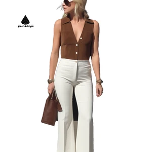 Lady Quality Customize Spring Summer New Solid Color Lapel Button Vest Chiffon Top for Casual Front Woman Shirt