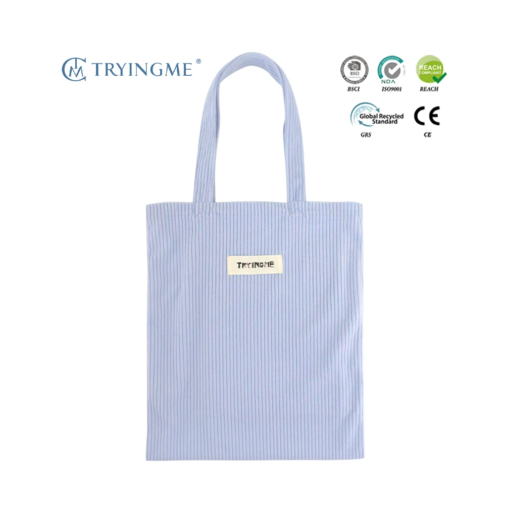 Personalized Logo Customizable Casual Corduroy Letter Pattern Daily Use Lifestyle Tote Shopping Bag for Women