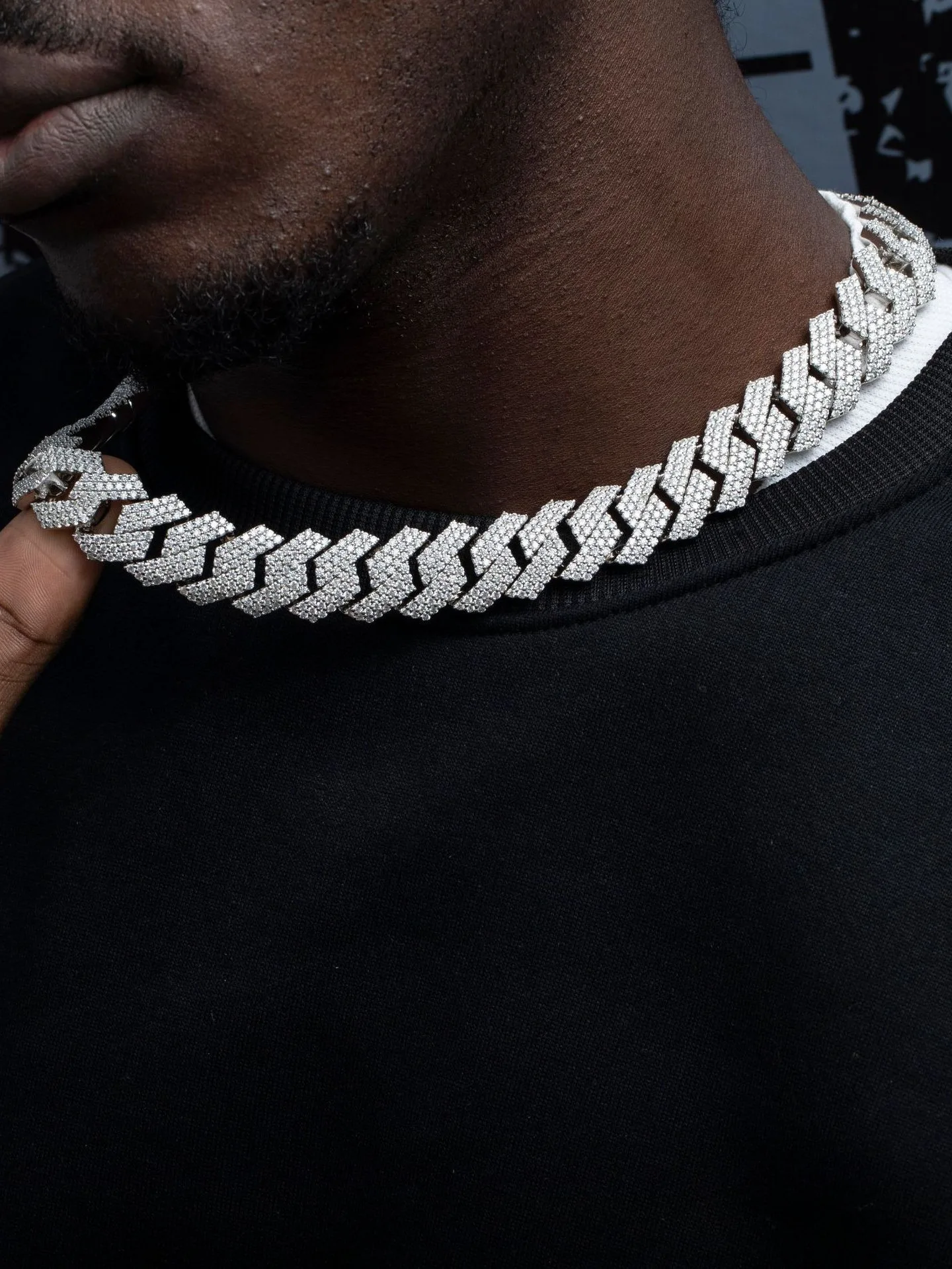 Custom Cuban Chain S925 Sterling Silver White Gold Plated 3rows 15mm ...