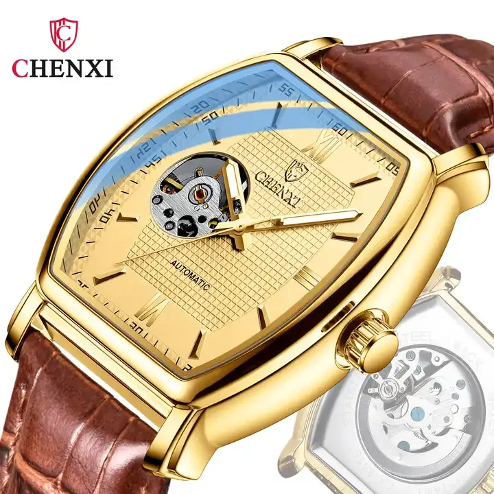 Chenxi 8815 Oval Case Mechanical Watches Men Leather Strap Wristwatch Tourbillon Automatic Mechanical Watch Relogio Masculino